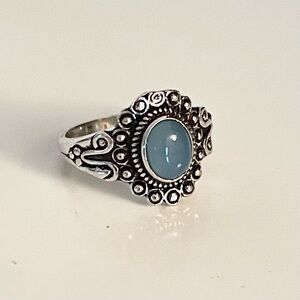 Sterling Silver Plated Blue Gemstone Ring Handmade Size 8